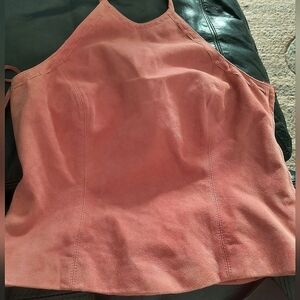 Worth Pink 💯 Leather Halter  Vintage Top Sz 4 $285 Retail Full Lining